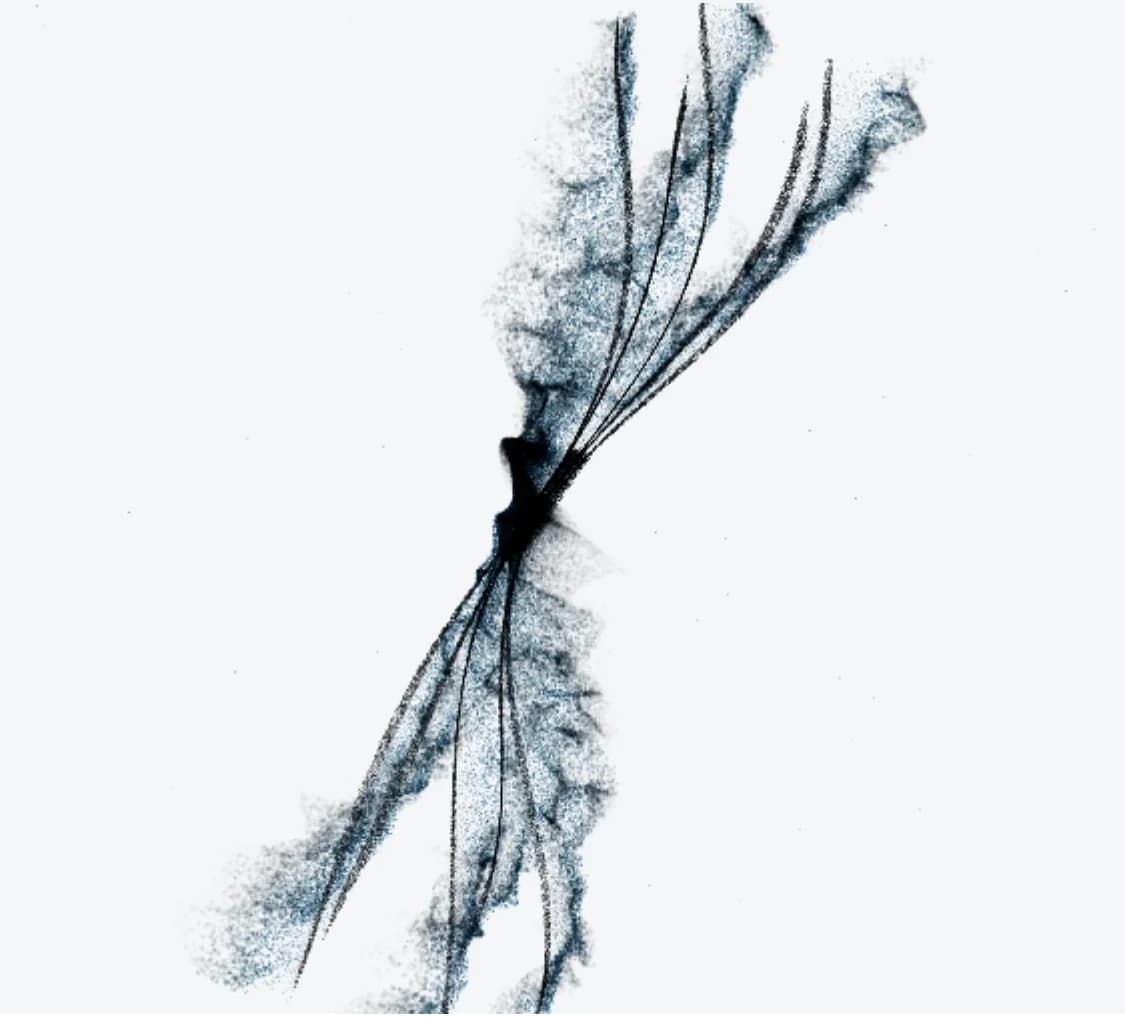 Abstrakte Grafik: viele feine Linien laufen aus zwei Richtungen zusammen und bündeln sich in der Mitte